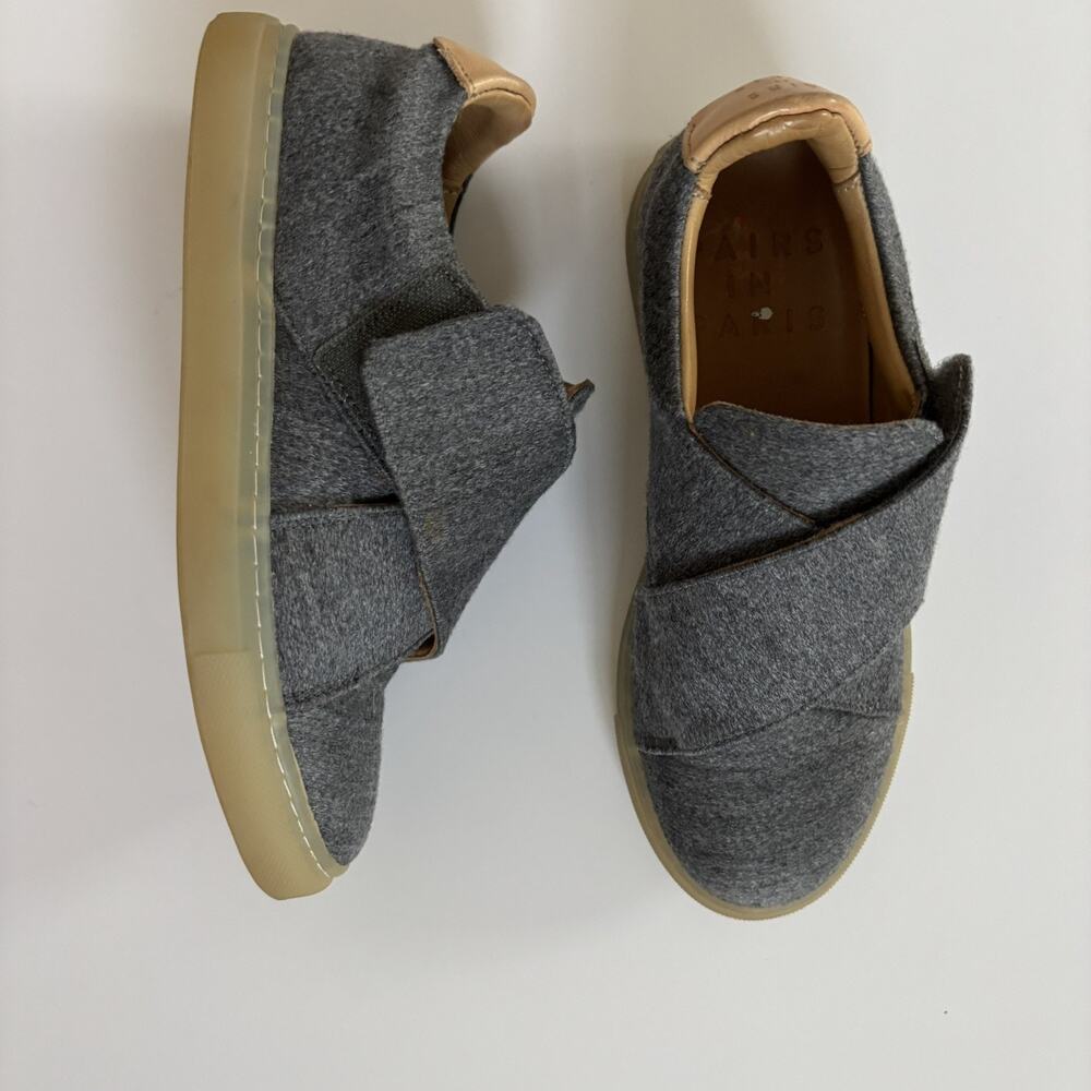 Women’s Gray Slip-On Crossover Sneakers with Tan Heel Trim
